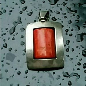 Vintage Sterling Silver Coral Pendant